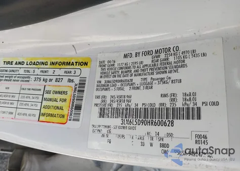 2017 Lincoln Mkz Select z USA, uszkodzony, nr VIN 3LN6L5D90HR600628